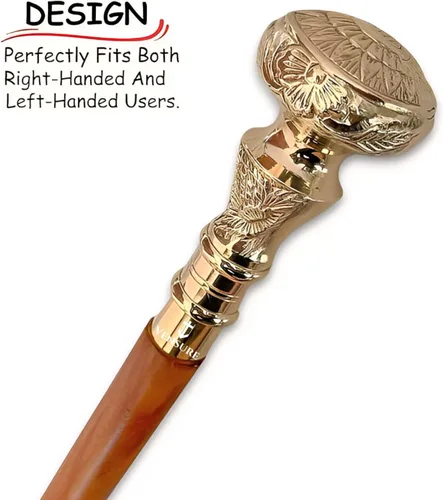 Vista 4 de Bastón de madera vintage, bastón de madera con mango de latón dorado, madera marrón, telescopio victoriano, bastón elegante para hombres y mujeres