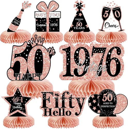 Vista 40 de 9 piezas de decoración de cumpleaños negro dorado 16 centros de mesa de panal para niños y niñas, centros de mesa de feliz cumpleaños 16