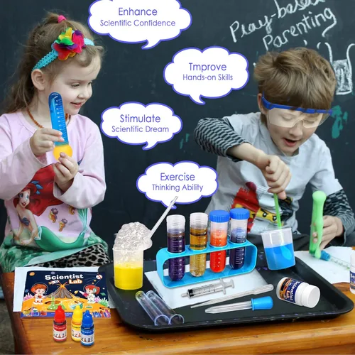 Vista 4 de Kit Educativo de Ciencias para Niños - 56 Experimentos de Laboratorio Científico con Traje de Científico de Laboratorio, Kits de Ciencias para Niños