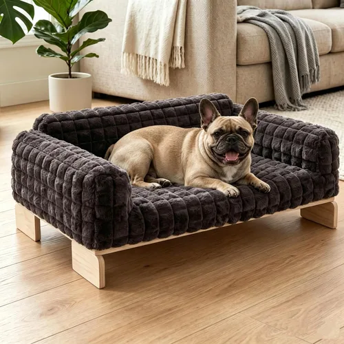 Vista 8 de Veehoo Cama elevada para gatos en interiores, sofá de madera estilo mueble para gatos con funda extraíble lavable, bonito y esponjoso para gatos