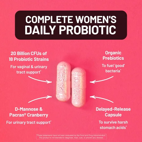 Vista 3 de NatureWise Probióticos para el cuidado de la mujer: 8 cepas, 6 mil millones de UFC con arándanos y manosa Cepas y probióticos más diversos por