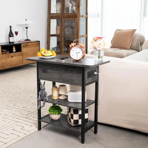 Vista 4 de Yoobure Mesa auxiliar con estación de carga, mesa auxiliar abatible con puertos USB y tomas, mesa de noche para sala de estar, dormitorio, mesita