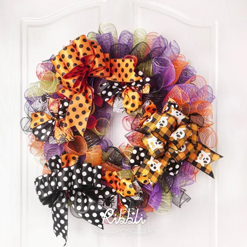 Vista 3 de Ribbli 4 rollos de cinta de malla metálica para Halloween, malla de poliéster de 10 pulgadas x 30 pies (10 yardas) cada rollo, cinta de Halloween