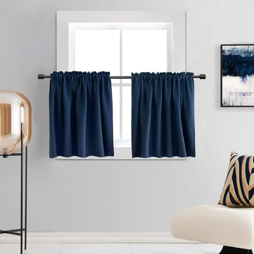 Vista 9 de DONREN Cortinas Cenefas de 20 pulgadas de largo - 2 paneles opacos aislantes térmicos pequeñas cenefas de cortina para baño con bolsillo para barra