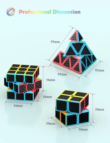 Vista 2 de Cubo de velocidad ROXENDA - Juego de cubos de velocidad de 2 x 2 3 x 3 pirámide de fibra de carbono