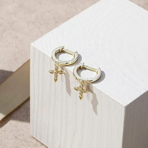 Vista 5 de PAVOI 14K Gold Plated S925 Sterling Silver Post Lightweight DropDangle Huggie Earrings for Women Religious Ornament Cross, Evil Eye, Clover, Celtic