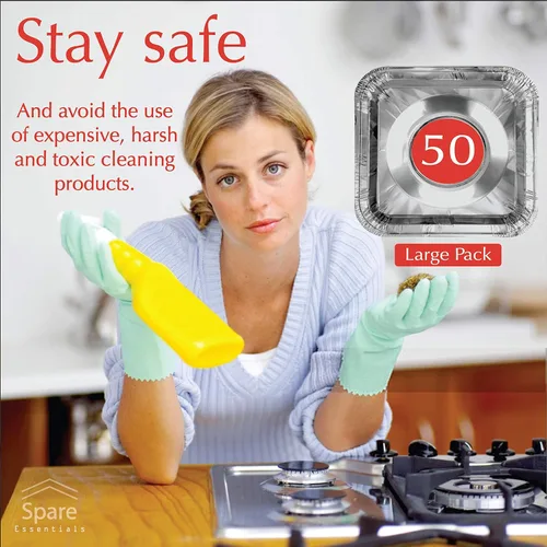 Vista 2 de Spare Papel de aluminio cuadrado, desechable, cubiertas protectoras para horno, quemadores, estufa, fácil de limpiar, color plateado