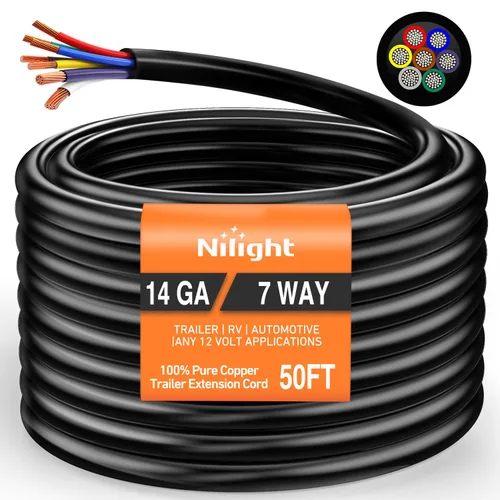 Vista 20 de Nilight 50049R - Cable de remolque de 7 vías de 8 pies de alta resistencia con enchufe de 7 entradas alineadas para camión, camper, hoja moldeada