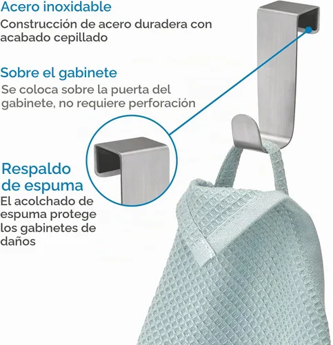 Vista 3 de iDesign Forma Gancho de almacenamiento de acero inoxidable cepillado sobre el gabinete, 1 x 2.25 x 3 pulgadas Cepillado Ss