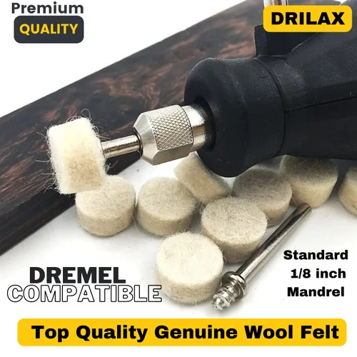 Vista 8 de Drilax Kit de 100 ruedas de pulido de 1/2 pulgada, almohadillas de fieltro grueso con mandriles, accesorios de herramientas rotativas compatibles