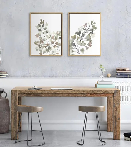 Vista 2 de Kate and Laurel Sylvie Botanical Soft Splitfern and Botanical Soft Maiden Lienzo enmarcado por Sara Berrenson, juego de 2 piezas de 18 x 24