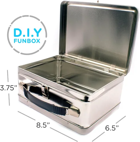 Vista 8 de AQUARIUS Caja de diversión grande para bricolaje, estilo hazlo tú mismo, fácil de decorar, caja de almacenamiento de lata resistente con mango