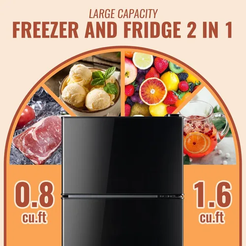 Vista 2 de DEMULLER - Refrigerador mini de 2.4 pies cúbicos con puertas dobles, pequeño refrigerador con congelador separado y control de temperatura ajustable