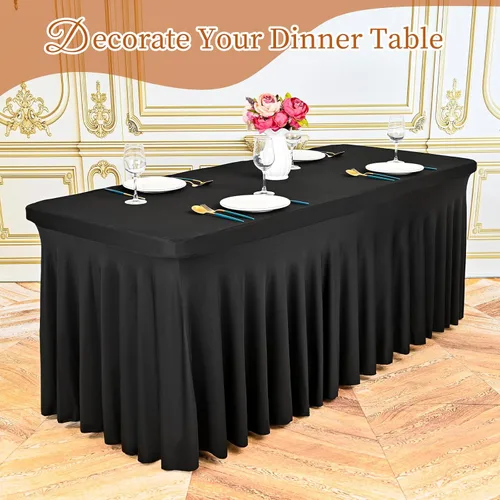 Vista 5 de Pesonlook Paquete de 2 faldas de mesa de elastano para mesas rectangulares de 6 pies, mantel elástico ajustable color negro, de 30 x 72 pulgadas