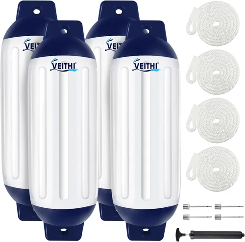 Vista 24 de Juego de 4 guardabarros para barco de 4.5/5.5/6.5/8.5/10/16 pulgadas, parachoques de vinilo con ojos gemelos acanalados, parachoques para barco