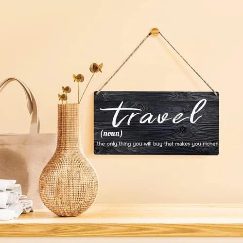 Vista 2 de Letrero de viaje de madera con texto en inglés "Travel the Only Thing You Will Buy", rústico, retro, decoración de pared para decoración del hogar
