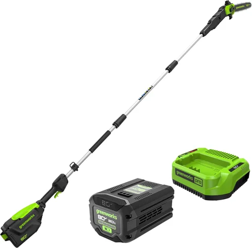 Vista 13 de Greenworks 60V sierra de poste sin cable sin escobillas de 10 pulgadas, alcance de 14.5 pies, batería de 2.0Ah y cargador