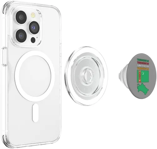 Vista 4 de Turkmenistan map with Turkmen flag in colors of the flag PopSockets MagSafe PopGrip for iPhone