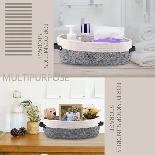 Vista 5 de Cesta pequeña tejida de cuerda de algodón para papel higiénico, cestas para organizar, cesta decorativa para decoración boho, pequeña cesta de Blanco