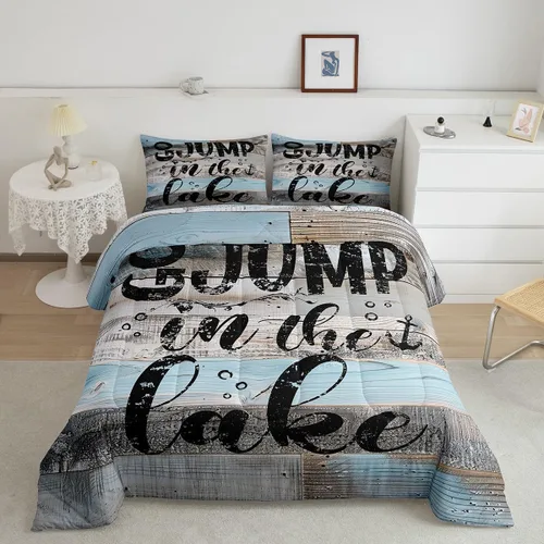 Vista 32 de Lake Life - Juego de edredón de tamaño matrimonial, juego de ropa de cama con remo de lago rústico, decoración de casa de lago, regalos de casa