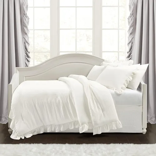 Vista 19 de Lush Decor Reyna - Juego de funda de edredón de algodón con volantes, 2 piezas, tamaño individual XL, color blanco, bonito juego de ropa de cama
