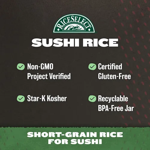 Vista 5 de RiceSelect Arroz de sushi para sushi y comida japonesa, arroz de grano corto sin gluten premium, sin OMG, tarro de 32 onzas
