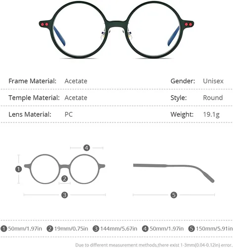 Vista 3 de HEPIDEM Gafas ópticas redondas de acetato para hombre, gafas ópticas, gafas de marco Zolman