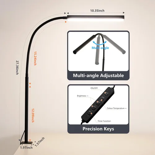 Vista 3 de Lámpara de escritorio LED para oficina y hogar, luz de escritorio ajustable y flexible para el cuidado de los ojos con 5 modos y 10 ajustes