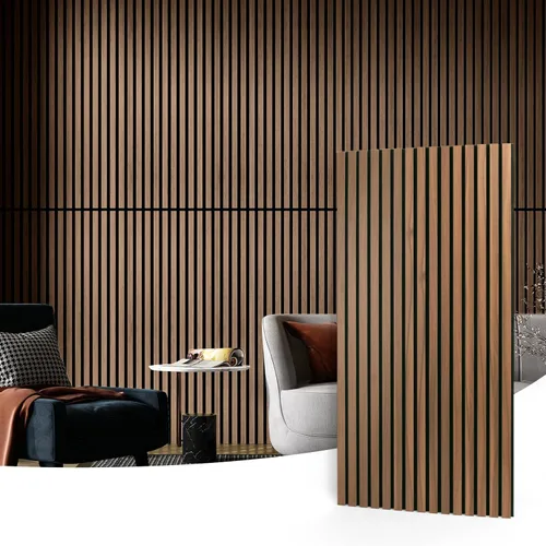 Vista 22 de Art3d 2 paneles acústicos de listones de madera para pared y techo, panel de absorción de sonido acanalado 3D con acabado de madera, roble