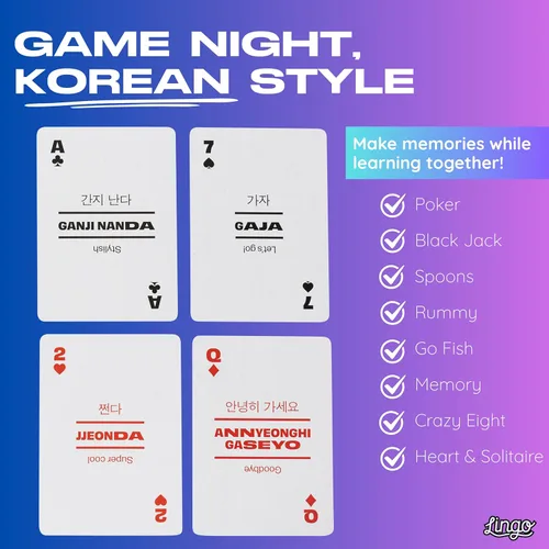 Vista 5 de Cartas coreanas Lingo Tarjetas de viaje Aprende vocabulario coreano de una manera divertida y fácil 52 traducciones esenciales