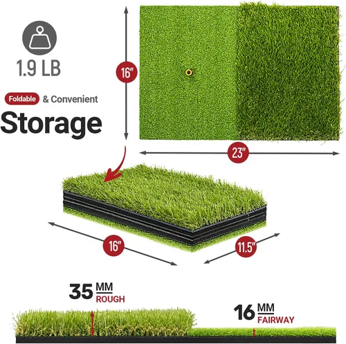 Vista 5 de SAPLIZE Alfombrilla de golpe de golf plegable y resistente con respaldo de EVA de 10 mm para swing y astillado en interiores y exteriores