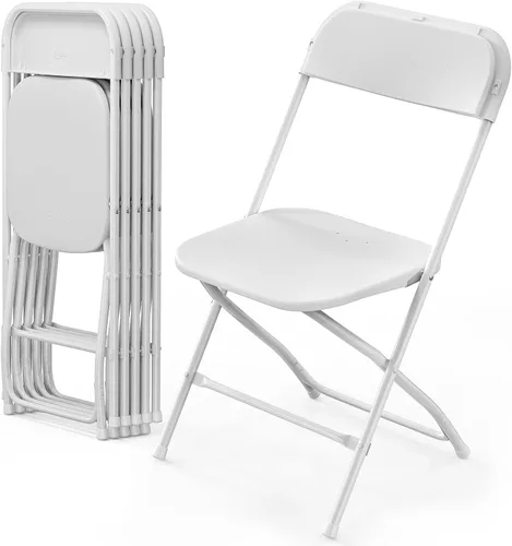 Vista 10 de VINGLI Paquete de 5 sillas plegables de plástico blanco, asiento comercial apilable portátil para interiores y exteriores con marco de acero