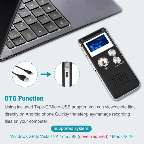 Vista 4 de Mini grabadora de voz para conferencias reuniones y clase -KINOEE 8GB dispositivo de grabación de cinta de audio digital con micrófono de doble