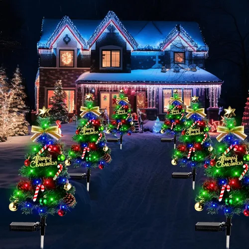 Vista 7 de Luces solares para árbol de Navidad al aire libre, impermeables, 2 unidades, decoraciones de Navidad, luces de árbol de Navidad, decoración