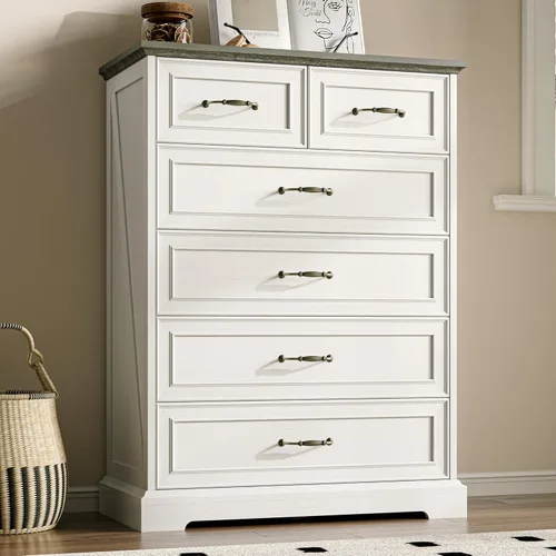 Vista 8 de Cómoda rústica de 3 cajones para dormitorio, cómoda moderna de 24 pulgadas de ancho con cajones profundos y asas de barra, mesita de noche de madera