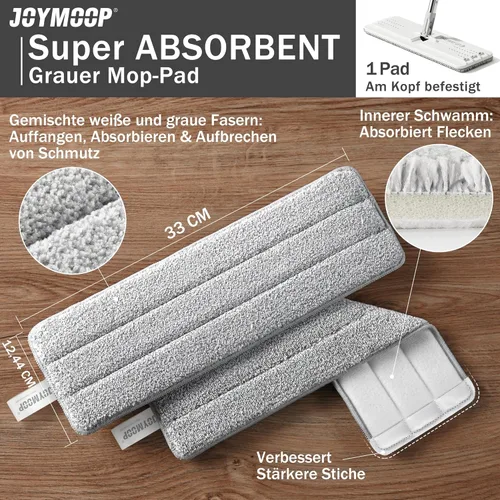 Vista 8 de JOYMOOP Trapeadores planos, trapeador de microfibra para limpieza de pisos y limpiador de paredes, mango de trapeador de 50" con cabezal plano