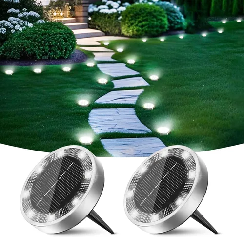 Vista 27 de Peasur Luces solares de suelo para exteriores, paquete de 8 luces planas de disco con energía solar, IP68 impermeable, antioxidante, iluminación
