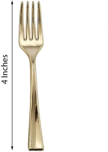 Vista 3 de Efavormart - Tenedor de plástico dorado de 4 pulgadas, 24 unidades, tenedor de plástico para ensalada, tenedor dorado para tartas