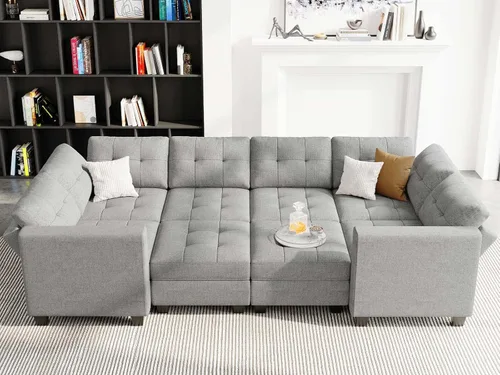 Vista 10 de Belffin Sofá Seccional Modular con Almacenamiento Sofá Cama Seccional Modular para Sala de Estar Azul