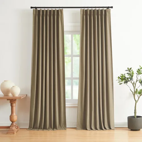 Vista 68 de Vision Home Cortinas marrones con pliegues pinzados, opacas completas, cortinas de ventana de lino mezclado para oscurecer la habitación, cortinas