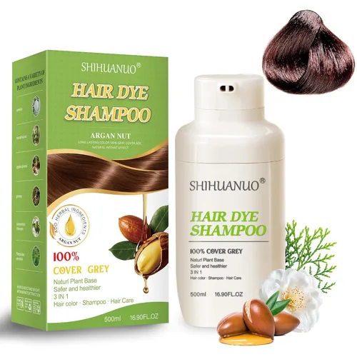 Vista 10 de SHIHUANUO Champú de tinte para el cabello 3 en 1 para cobertura de cabello gris, champú de tinte natural de nuez de argán, champú
