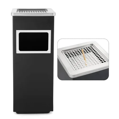 Vista 8 de Bote de basura para exteriores, contenedor de basura redondo de acero inoxidable con cubo interior extraíble para desecho, contenedor de basura