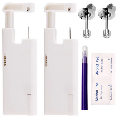 Vista 11 de KAIQIKAIXI 18 piezas, kit de perforación de oreja, pistola de clavos para oreja automática e indolora, desechable, aséptica, casera, portátil, grupo