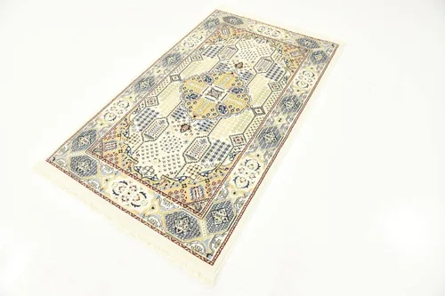 Vista 5 de Rugs.com Rabia Collection - Alfombra baja marfil de 3 x 5 pies, perfecta para entradas, cocinas, rincones de desayuno, piezas de acento