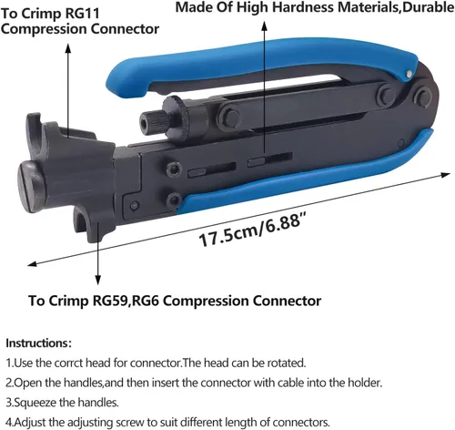 Vista 2 de mxuteuk Kit de crimpadora de cable coaxial ajustable RG6 RG59 RG11 75-5 75-7 Herramienta de compresión coaxial de montaje pelacables con 10
