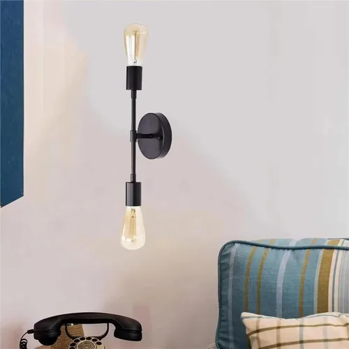 Vista 6 de Lámpara de pared industrial retro, 2 luces de espejo de tocador, apliques dobles para cocina, sala de estar, dormitorio, E27 Lampara Pared, lámpara