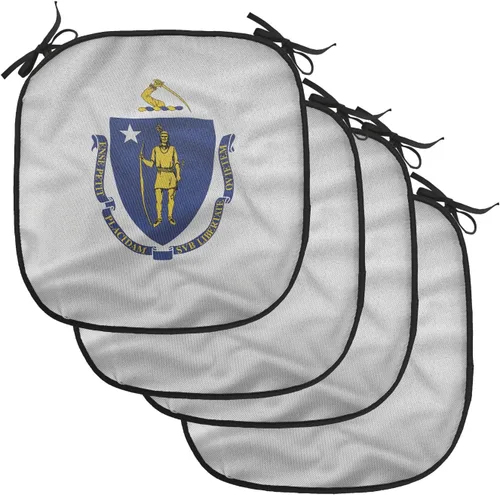 Vista 28 de Lunarable American Chair Cushion Pad, Massachusetts Flagg Holds a Bow and Pointing Downward Arrow, Seat Padding for Kitchen & Patio with Anti-Slip