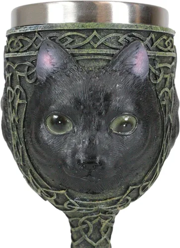 Vista 5 de Ebros Wicca Mystical Witching Hour Black Cat Wine Goblet 7oz Feline Cats Celtic Wine Knotwork Bebida Cáliz Copa con gemas verdes