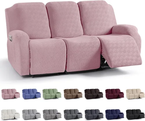 Vista 30 de KinCam Fundas para Reclinables, Fundas Elásticas para Sillas Reclinables, Fundas para Sofá Reclinable con Rayas Jacquard, Fundas Protectoras de Negro