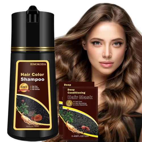 Vista 11 de Champú de tinte negro para cobertura de canas, champú de color de cabello a base de hierbas 3 en 1, tinte negro semipermanente para mujeres